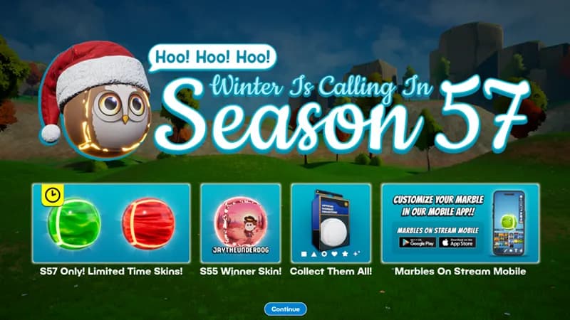 Marbles racing through a seasonal themed track