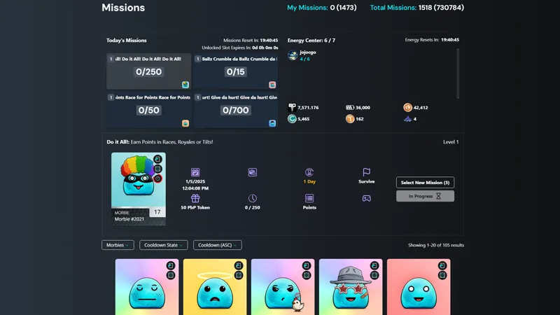 Various mission icons and rewards